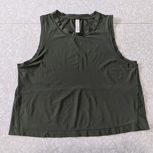 Athleta Ultimate Muscle Tank Dark Olive Green Mesh Back Workout Top Women's XS